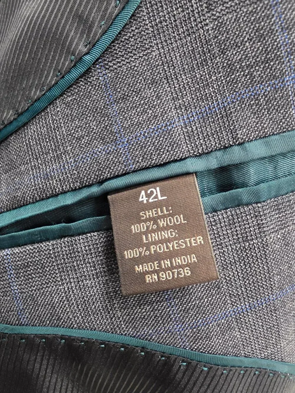 Greg Norman 42L 38x33 Gray Full Suit 2-Button Check R955